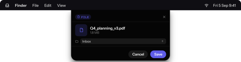The LoomBox drop zone on the Mac menu bar, accepting a dragged file.